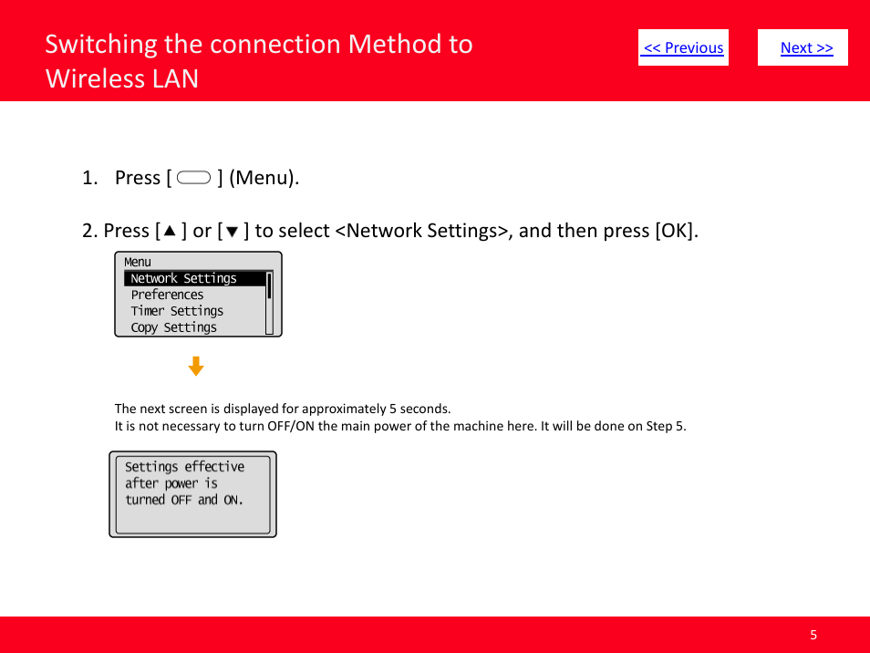 Slide number 5, Switching the connection method to wireless lan | Canon ImageCLASS MF4570dw User Manual | Page 5 / 61