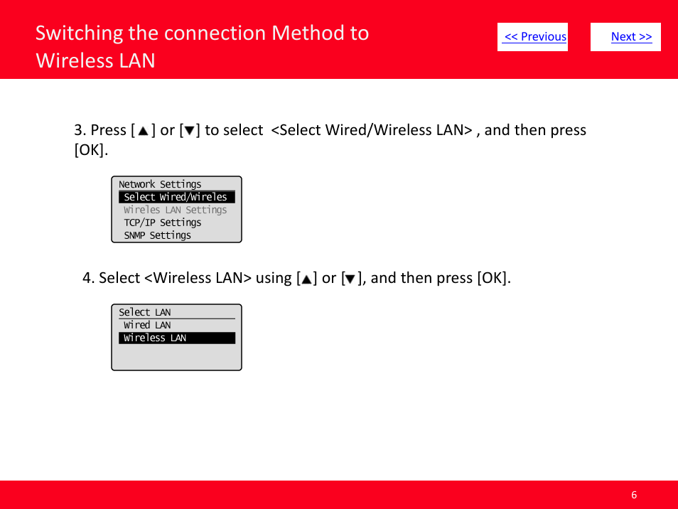 Slide number 6, Switching the connection method to wireless lan | Canon ImageCLASS MF4570dw User Manual | Page 6 / 61