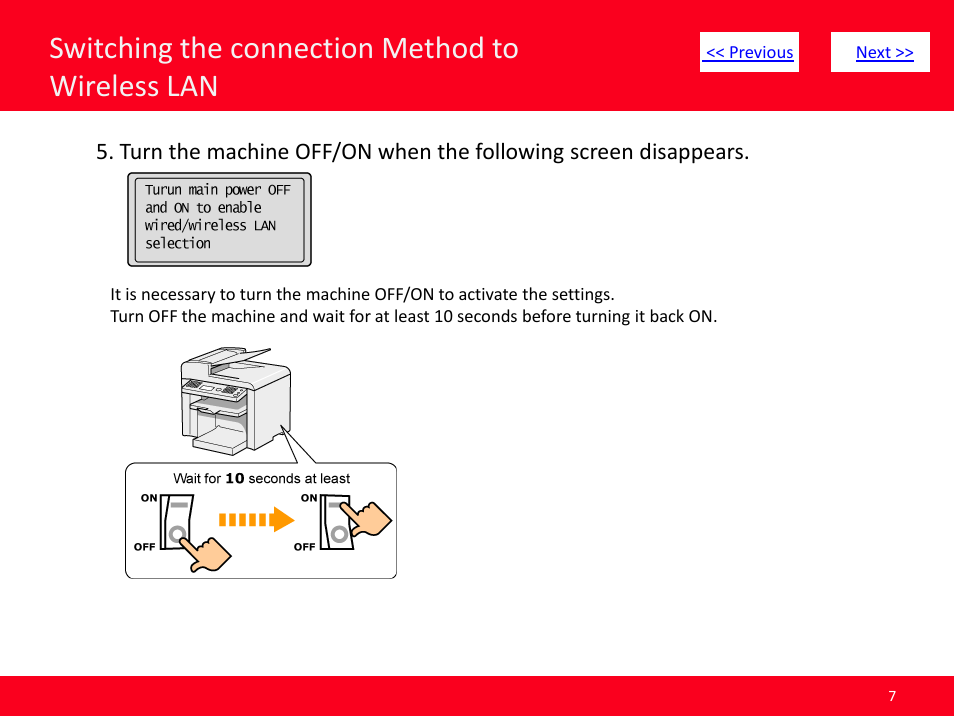 Slide number 7, Switching the connection method to wireless lan | Canon ImageCLASS MF4570dw User Manual | Page 7 / 61