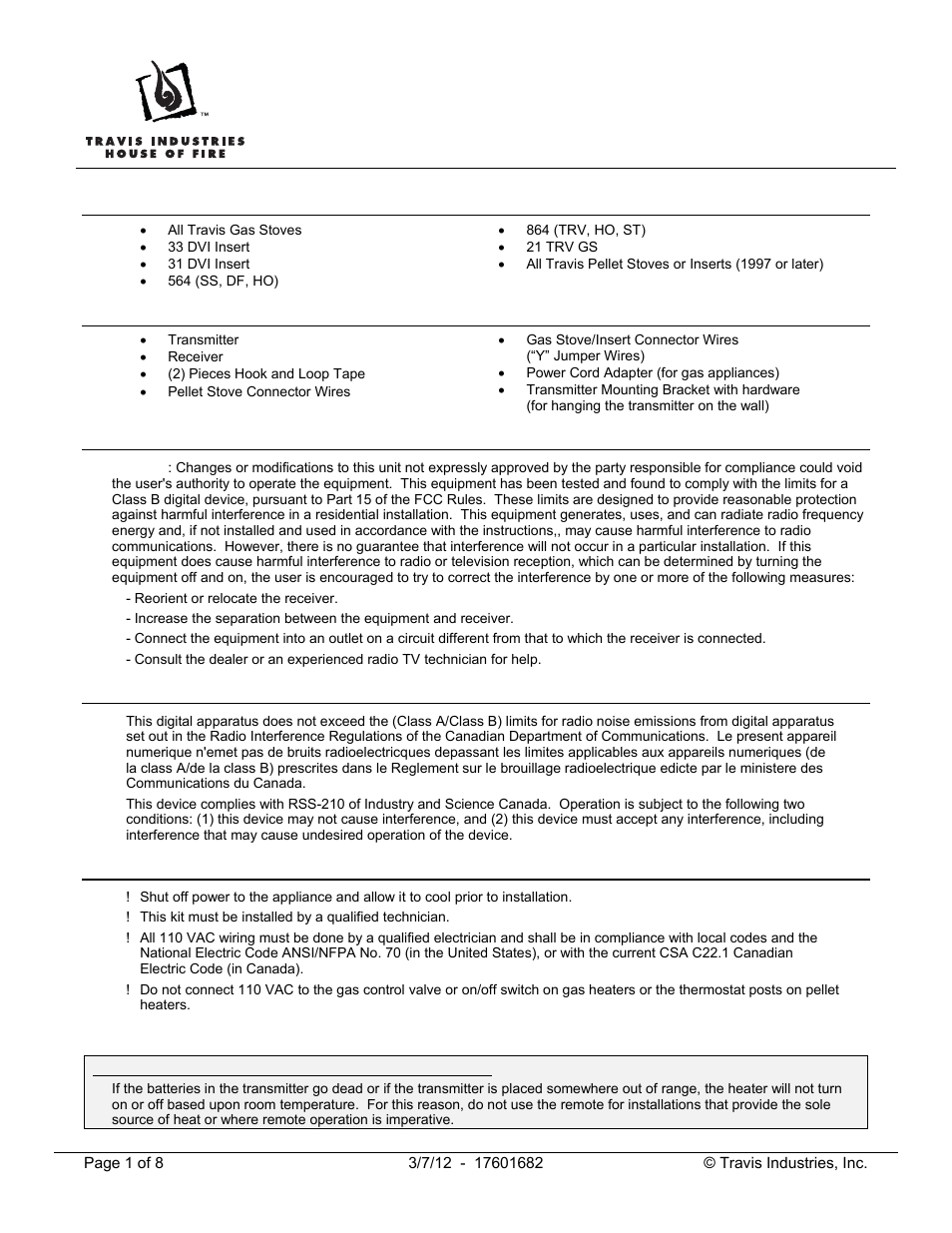 Avalon Firestyles Gas/Pellet Remote Thermostat User Manual | 8 pages