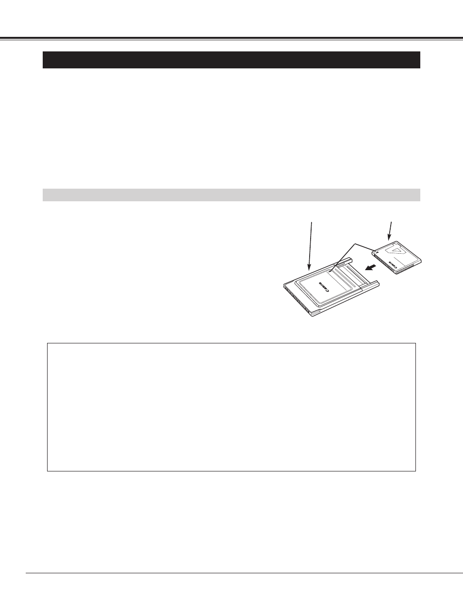 Cf card and pcmcia adapter, Mci mode, Inserting / removing the cf card | Pcmcia adapter (not supplied) compact flash, Card (not supplied) | Canon LV-7325U User Manual | Page 38 / 48