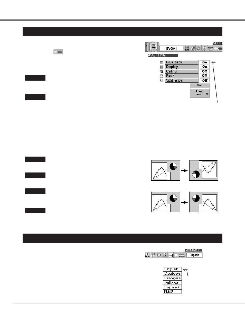 40 setting, Setting menu, Selecting language | Canon LV-7325U User Manual | Page 40 / 48