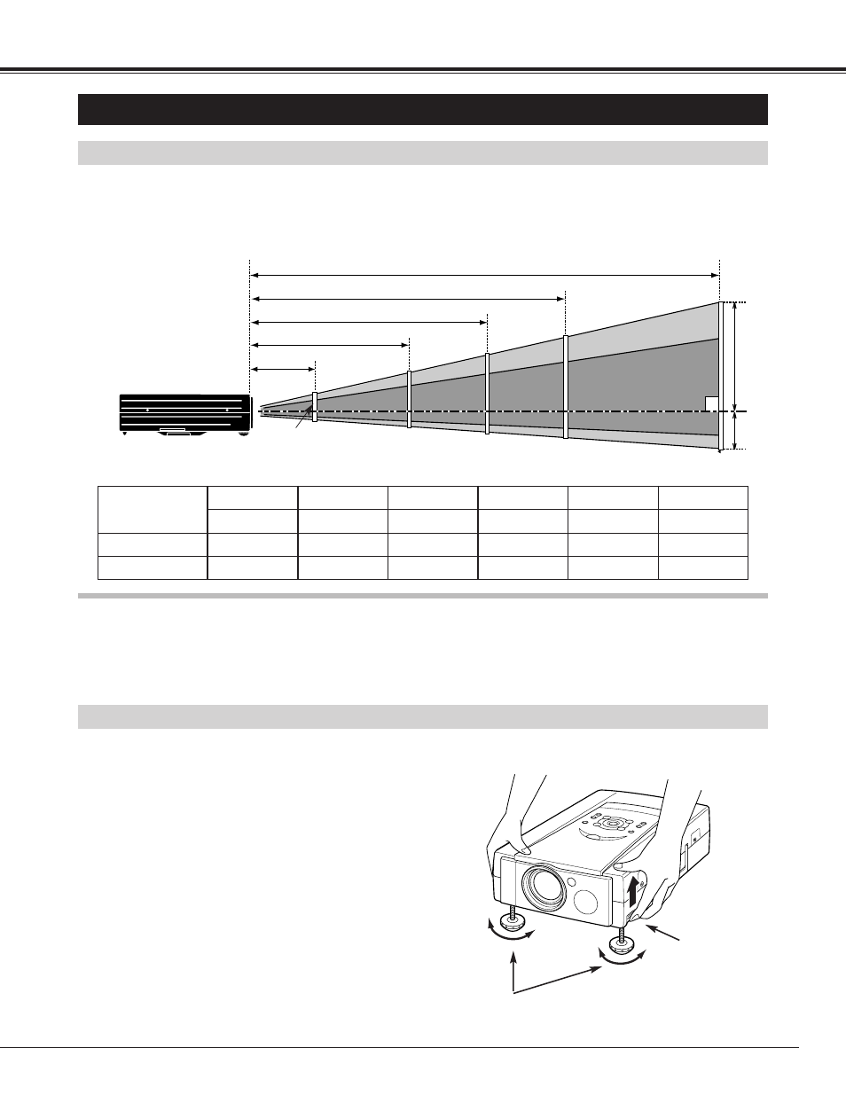 Setting-up the projector, Preparation adjustable feet, Positioning the projector | Canon LV-7325U User Manual | Page 7 / 48
