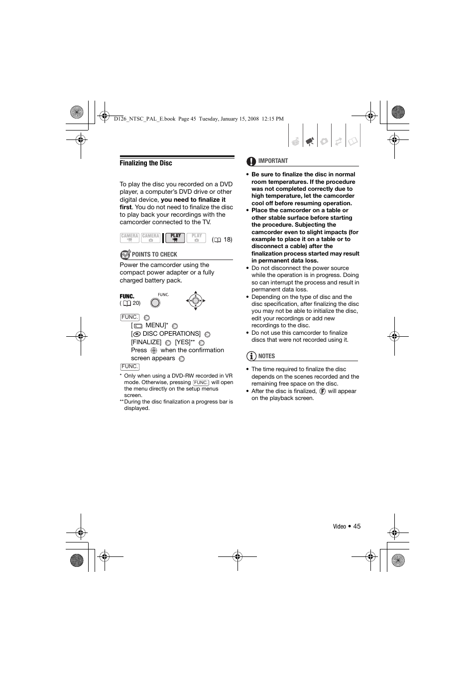 Finalizing the disc | Canon DC301 User Manual | Page 45 / 87