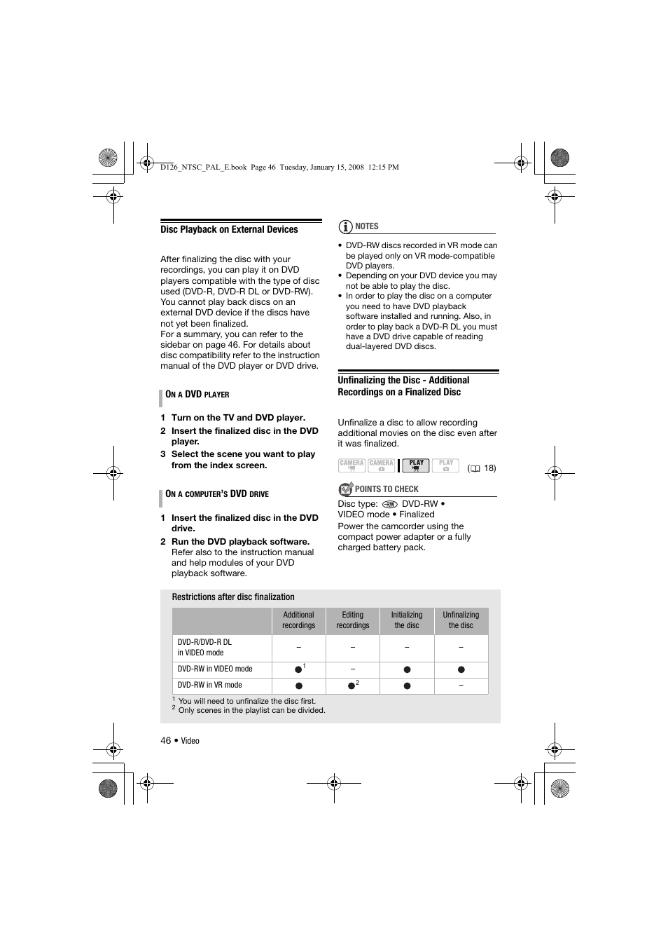 Disc playback on external devices | Canon DC301 User Manual | Page 46 / 87