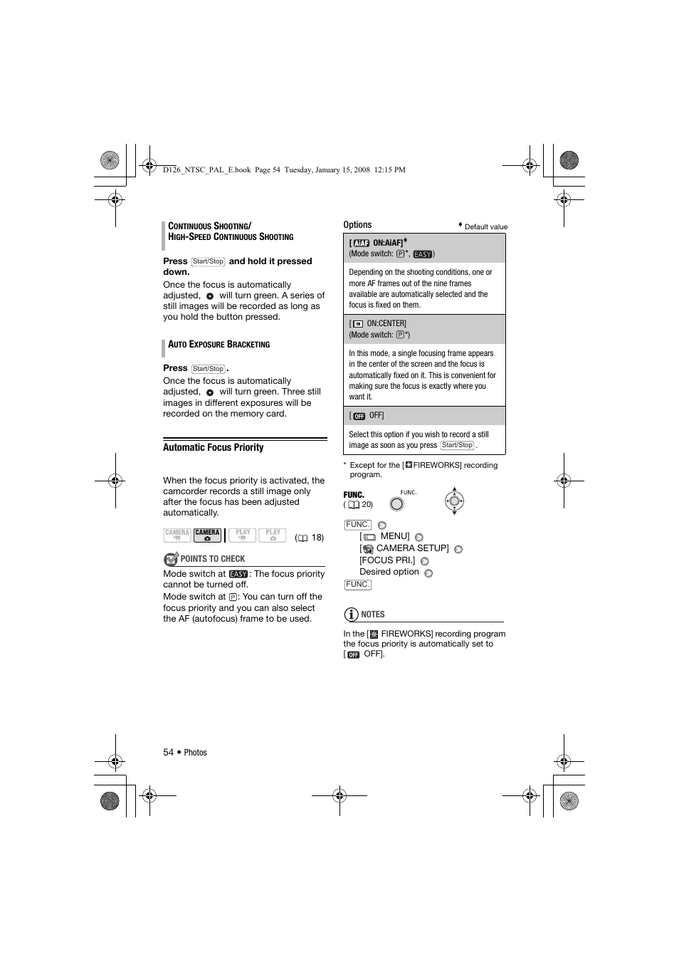 Automatic focus priority | Canon DC301 User Manual | Page 54 / 87