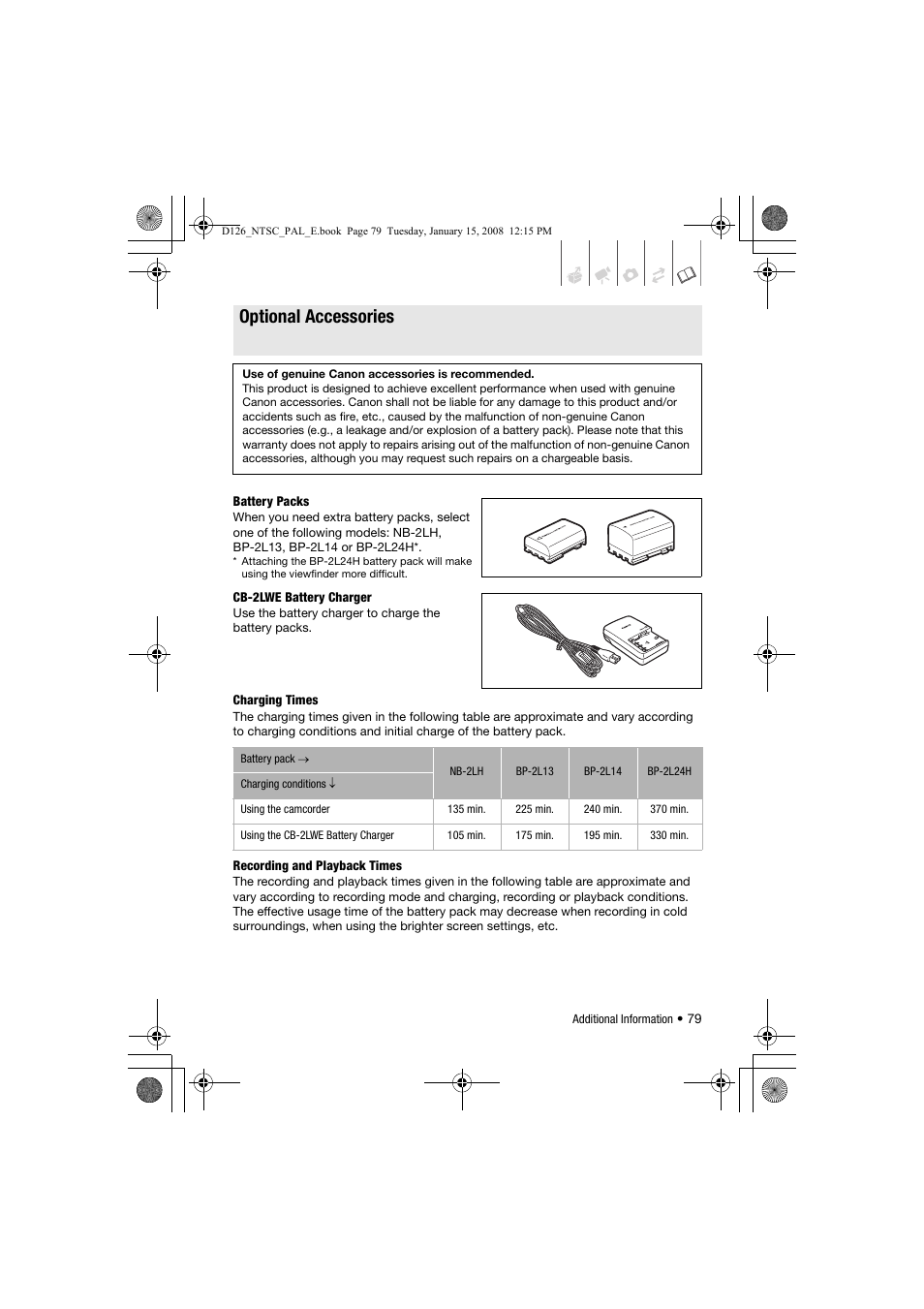 Optional accessories | Canon DC301 User Manual | Page 79 / 87