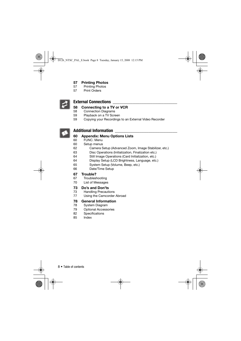 External connections, Additional information | Canon DC301 User Manual | Page 8 / 87