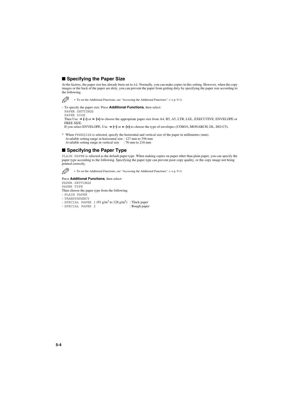 Specifying the paper size, Specifying the paper type | Canon PC-D320 User Manual | Page 46 / 106