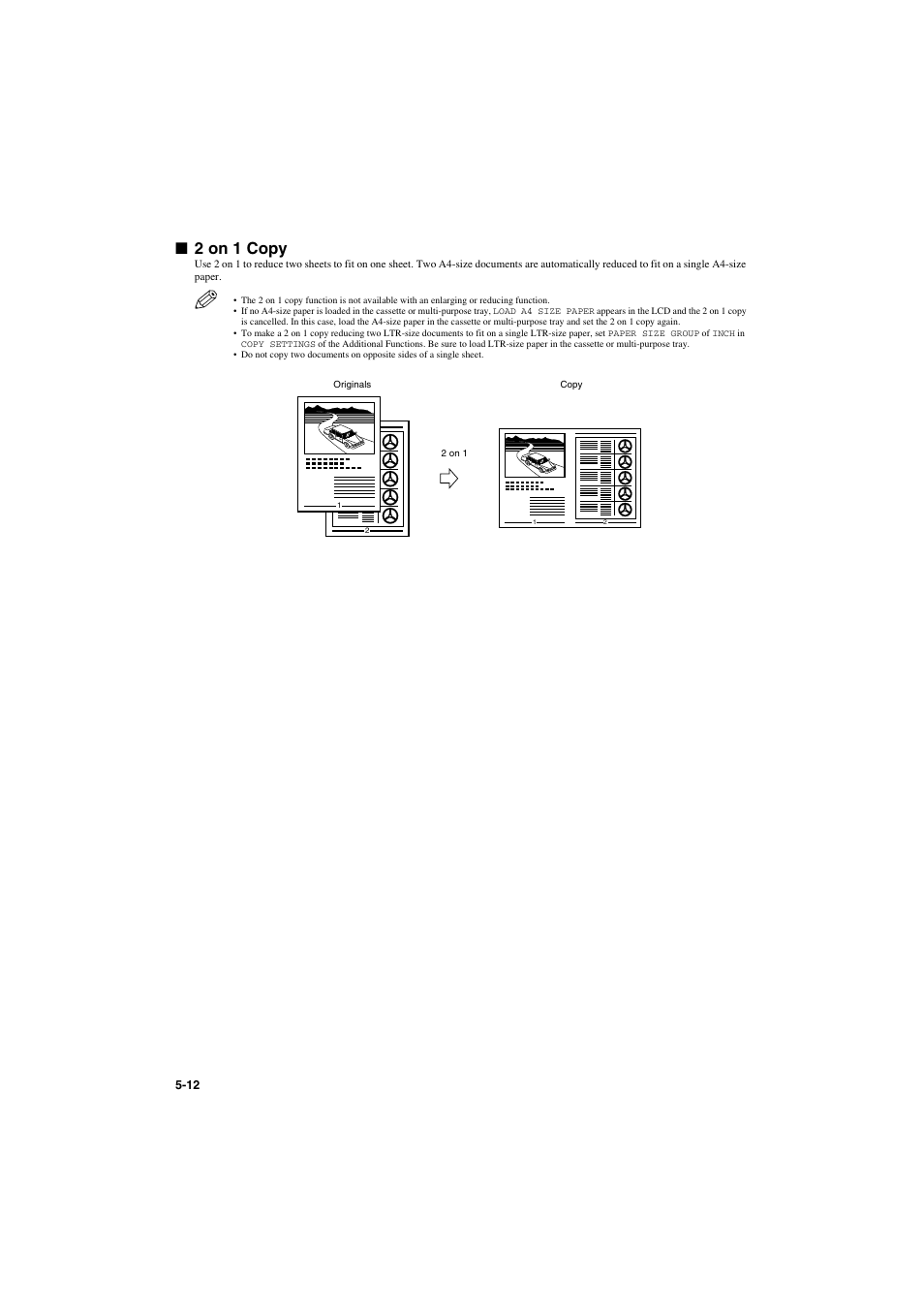 2 on 1 copy, 2 on 1 copy -12, P. 5-12) | Canon PC-D320 User Manual | Page 54 / 106