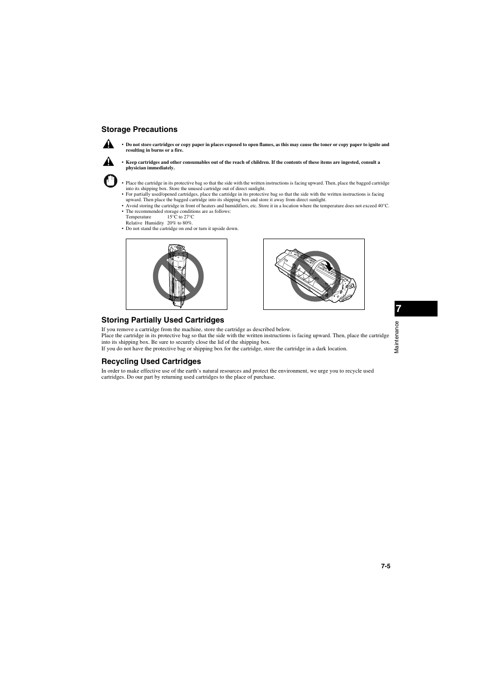 Storage precautions, Storing partially used cartridges, Recycling used cartridges | Canon PC-D320 User Manual | Page 67 / 106