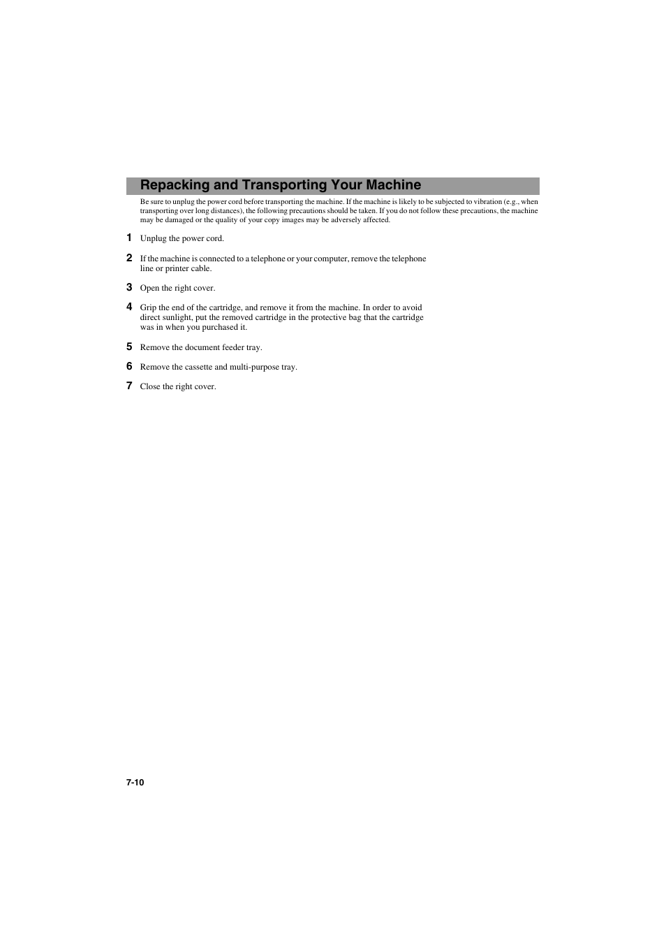 Repacking and transporting your machine, Repacking and transporting your machine -10 | Canon PC-D320 User Manual | Page 72 / 106