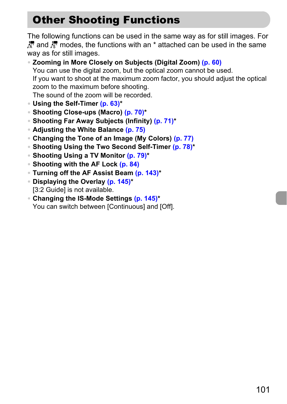 Other shooting functions | Canon 200 IS User Manual | Page 101 / 169