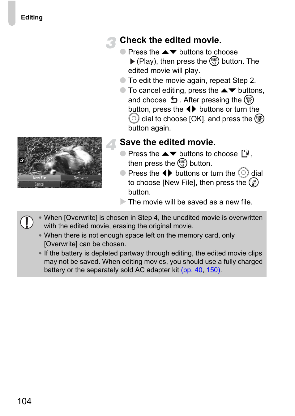 104 check the edited movie, Save the edited movie | Canon 200 IS User Manual | Page 104 / 169