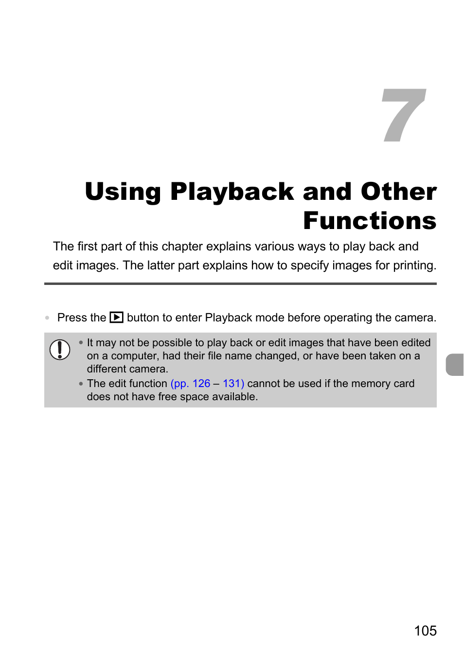 7 using playback and other functions, 7 using playback and other, Functions | Using playback and other functions | Canon 200 IS User Manual | Page 105 / 169