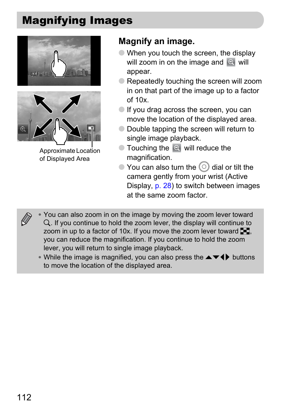 Magnifying images, Magnify), P. 112) | 112 magnify an image | Canon 200 IS User Manual | Page 112 / 169