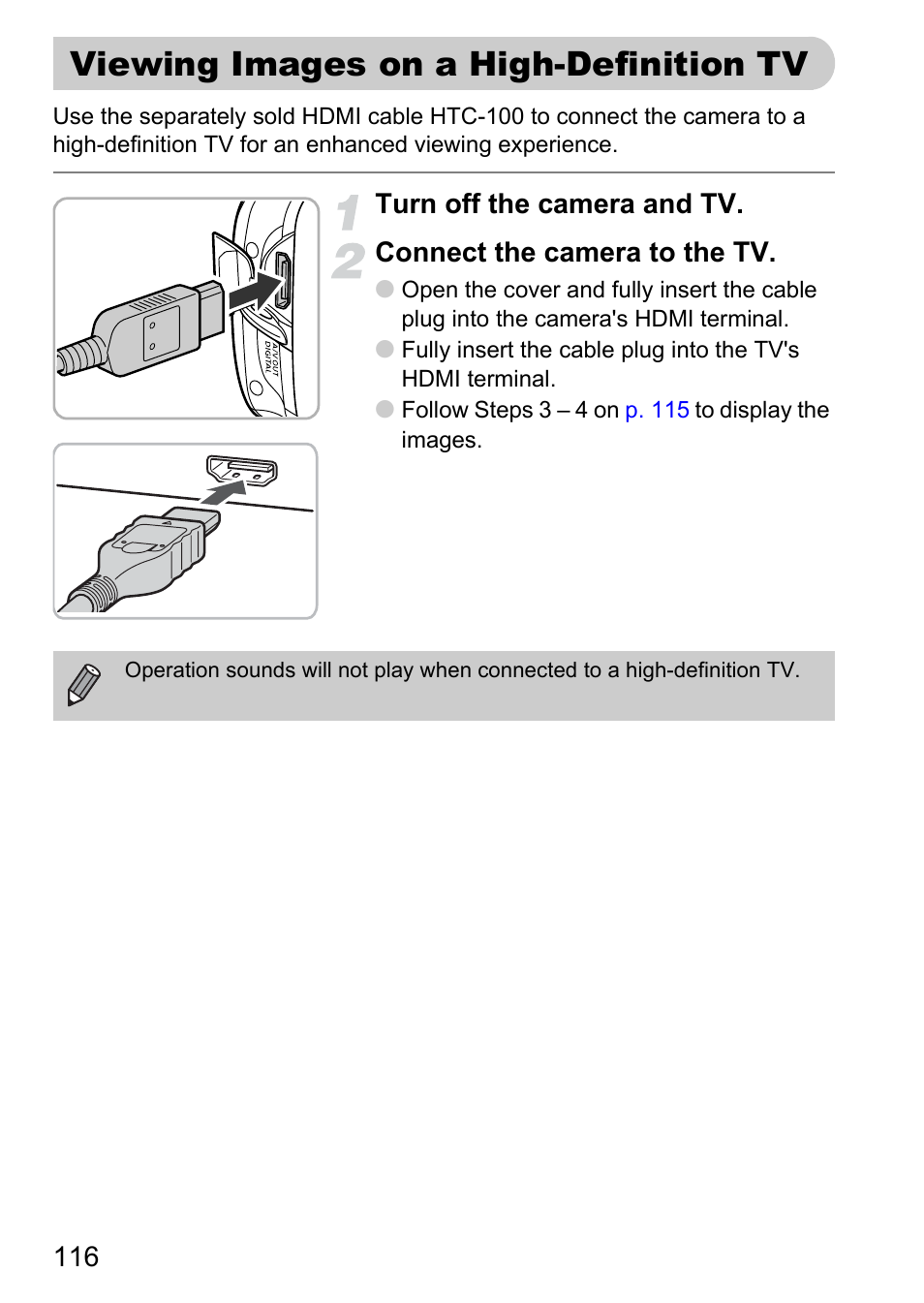 Viewing images on a high-definition tv, Viewing images, On a high-definition tv | P. 116) | Canon 200 IS User Manual | Page 116 / 169