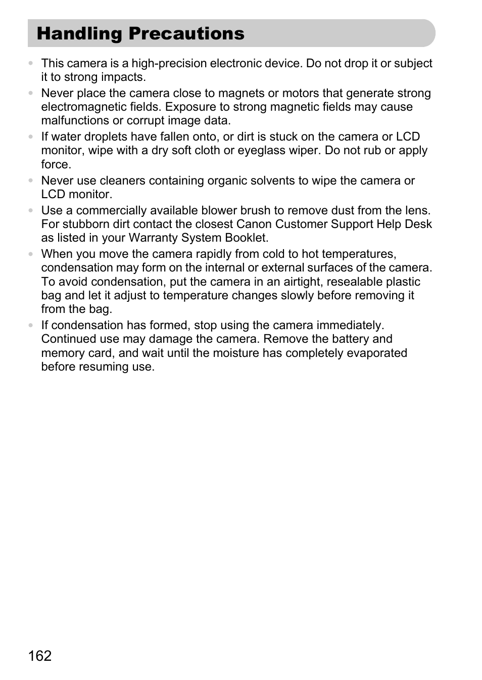 Handling precautions | Canon 200 IS User Manual | Page 162 / 169