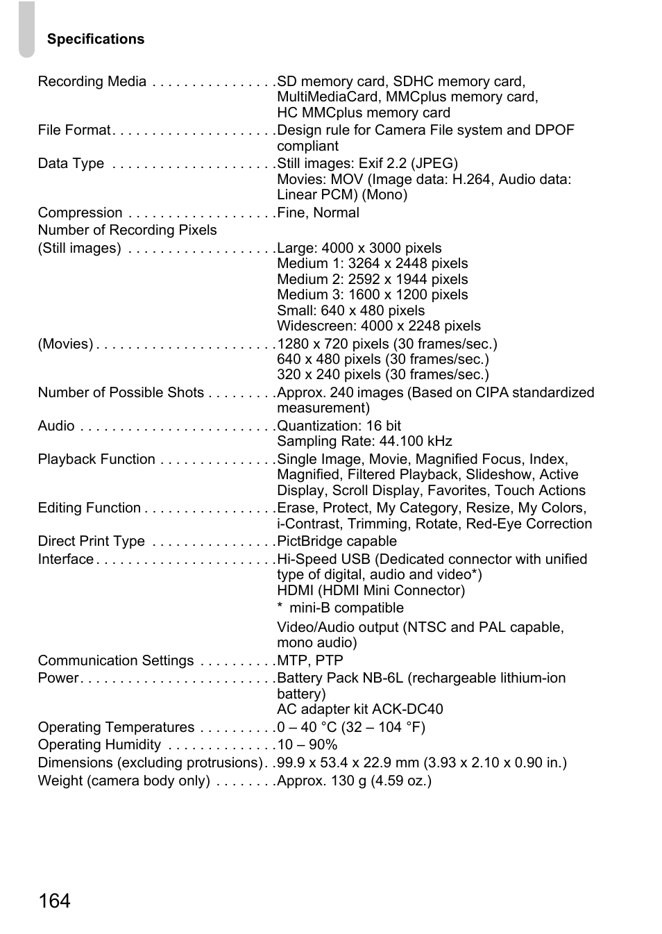 Canon 200 IS User Manual | Page 164 / 169
