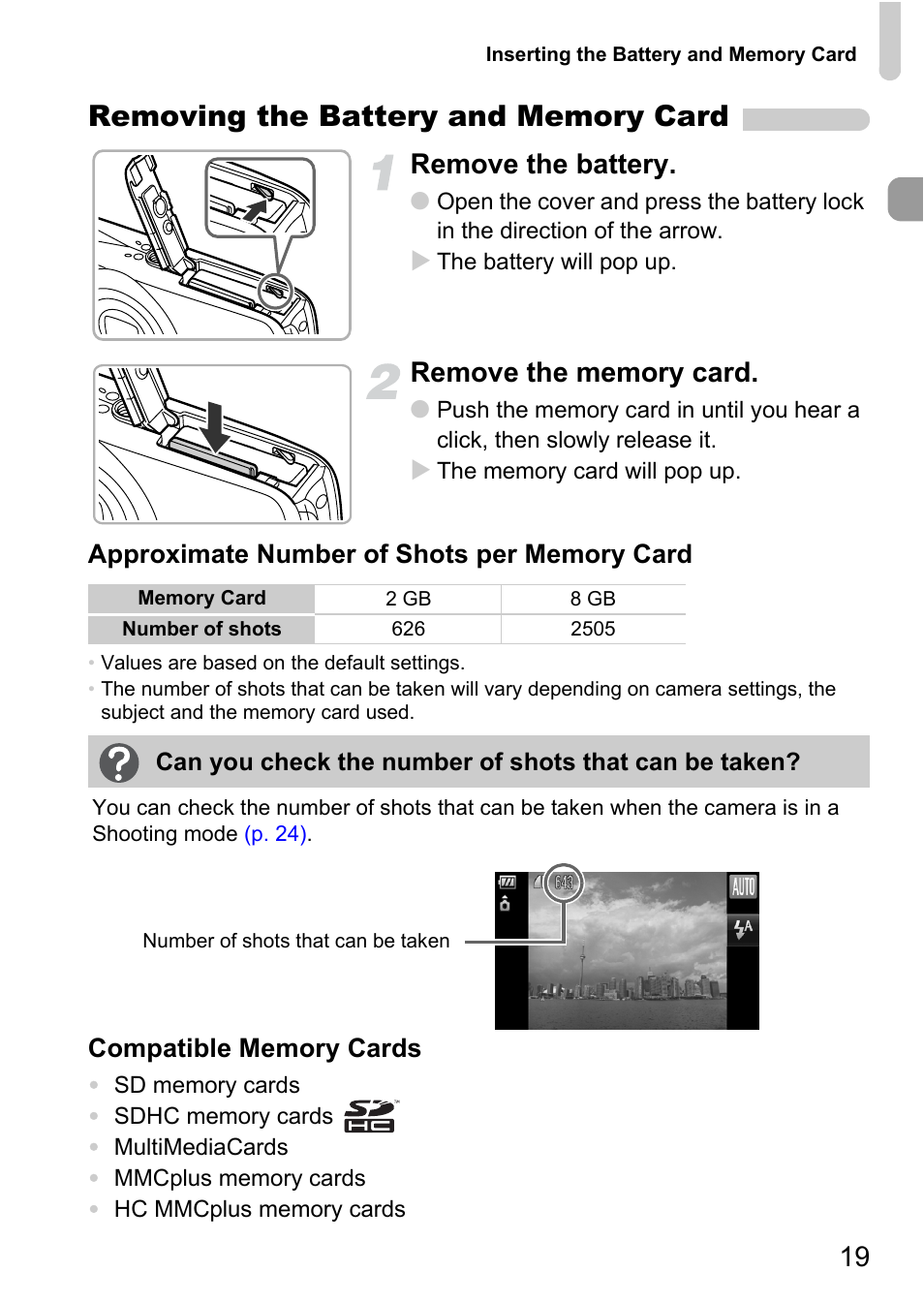 Remove the battery | Canon 200 IS User Manual | Page 19 / 169