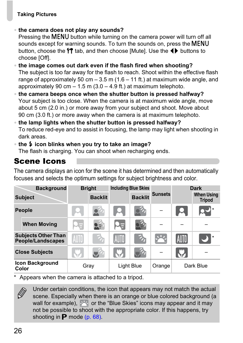 Scene icons | Canon 200 IS User Manual | Page 26 / 169