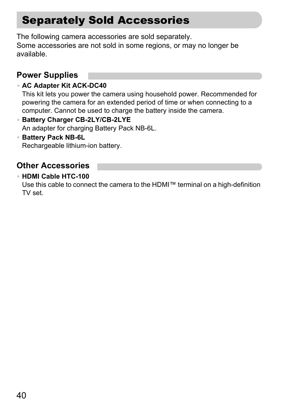 Separately sold accessories | Canon 200 IS User Manual | Page 40 / 169