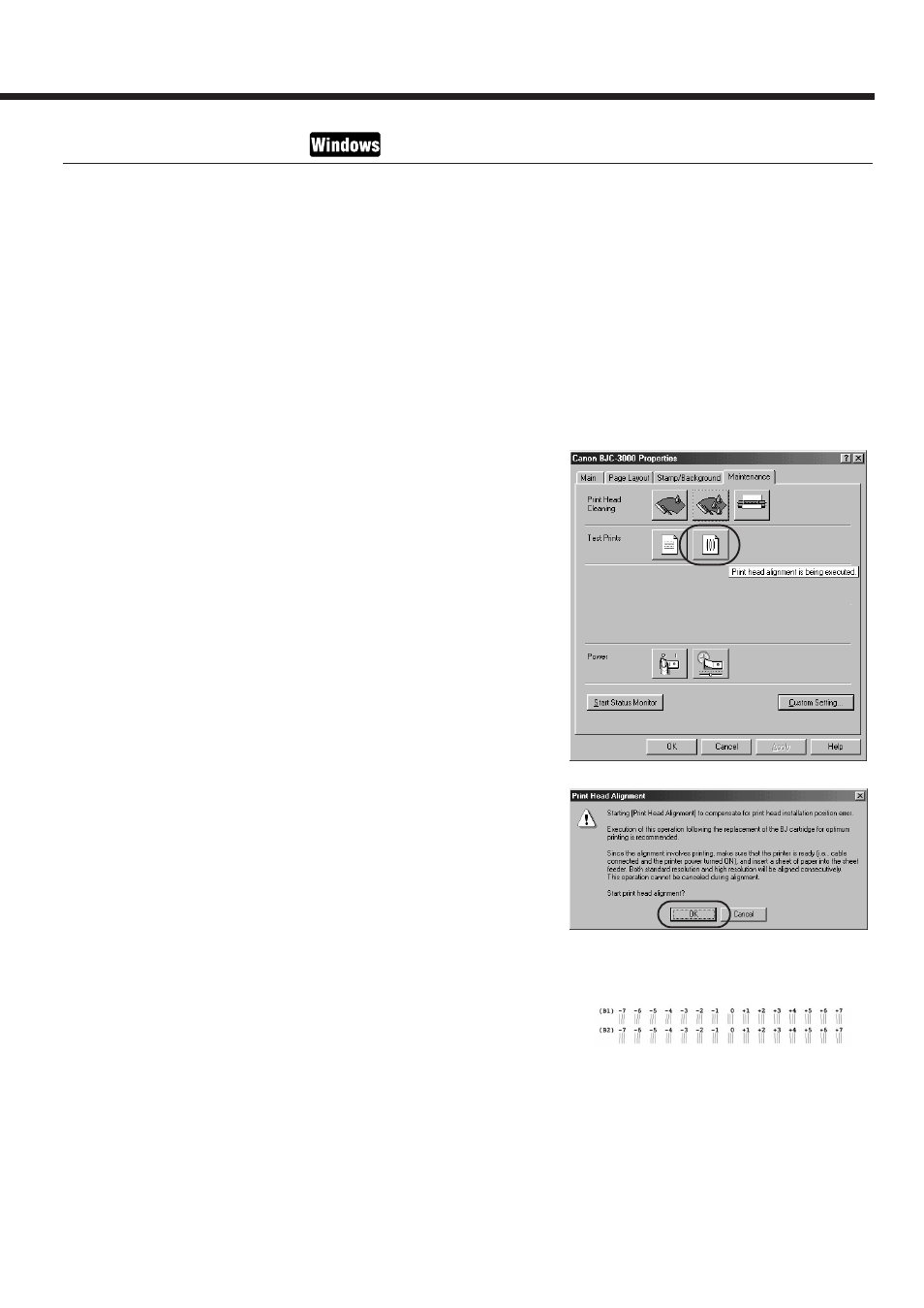 Aligning the print head | Canon BJC-3000 User Manual | Page 57 / 80