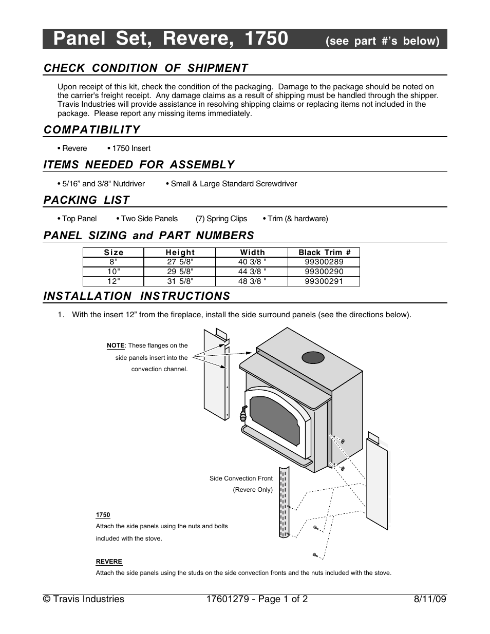 Avalon Firestyles 1750 Panel Set User Manual | 2 pages