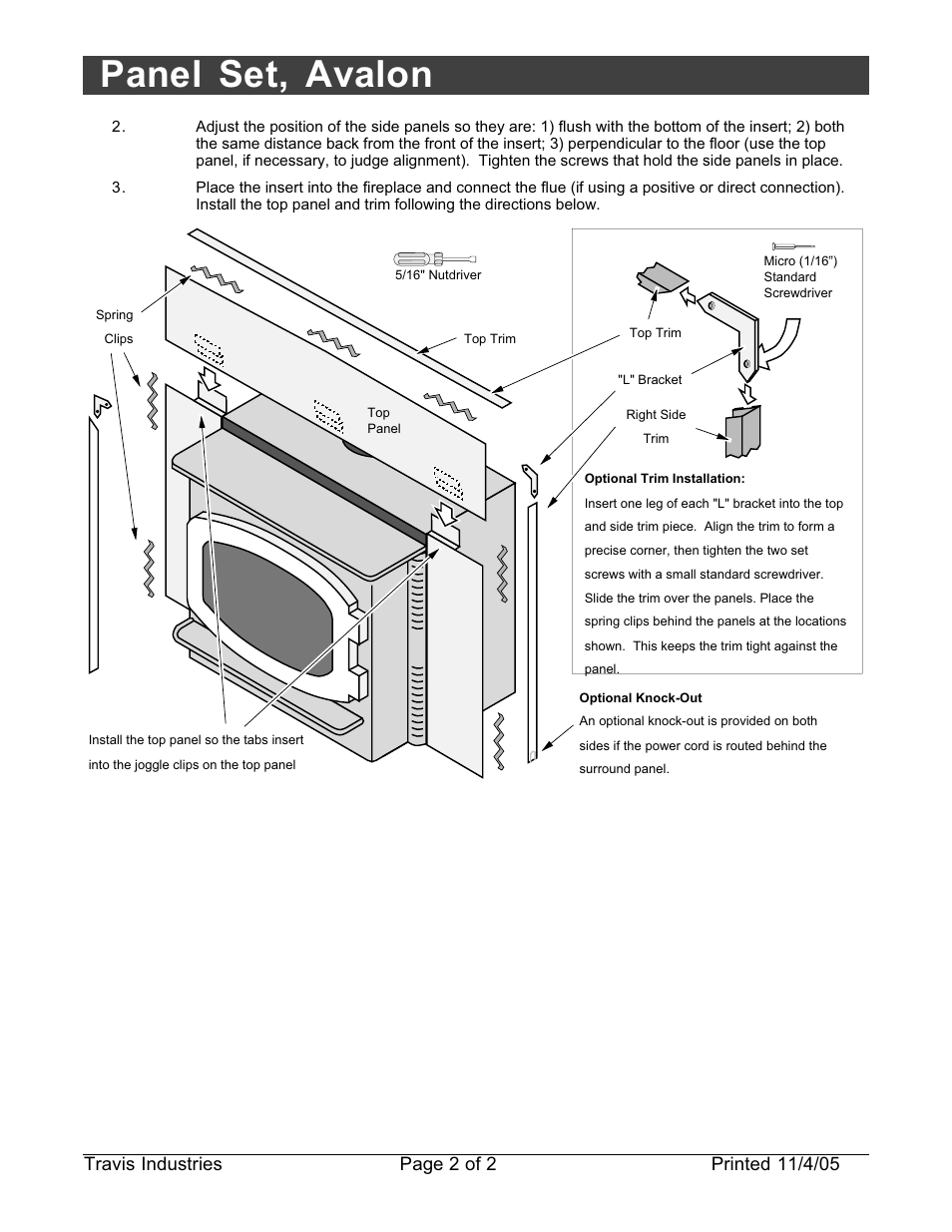 Panel set, avalon | Avalon Firestyles Panel Set User Manual | Page 2 / 2