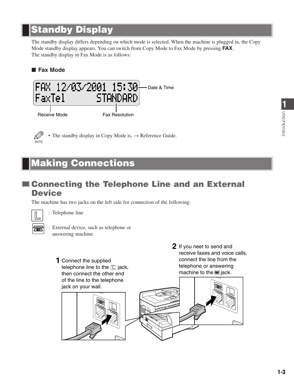 Making connections, Standby display | Canon ImageCLASS D680 User Manual | Page 14 / 94