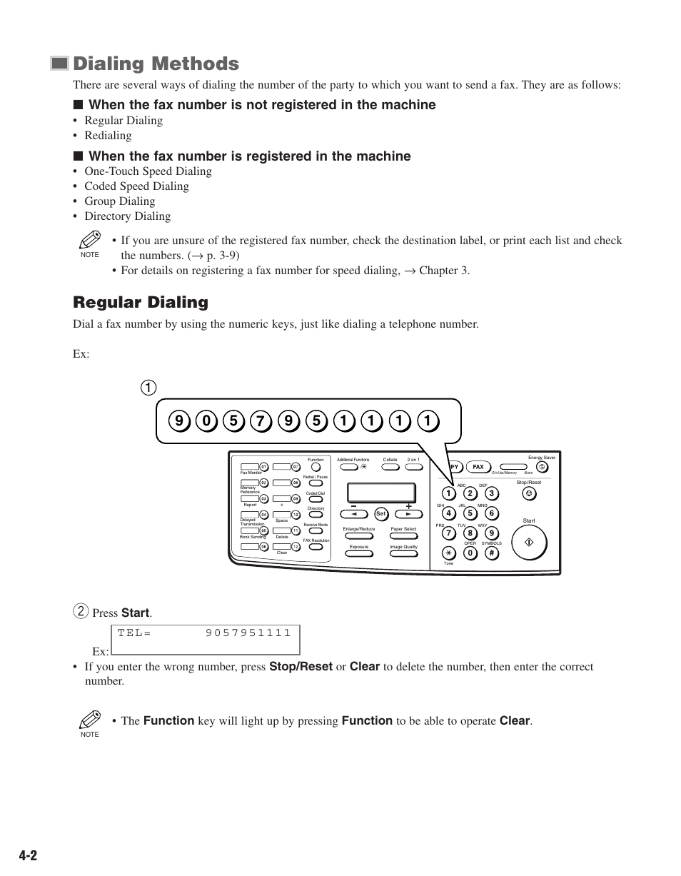 Dialing methods, Regular dialing, When the fax number is registered in the machine | Regular dialing • redialing | Canon ImageCLASS D680 User Manual | Page 39 / 94