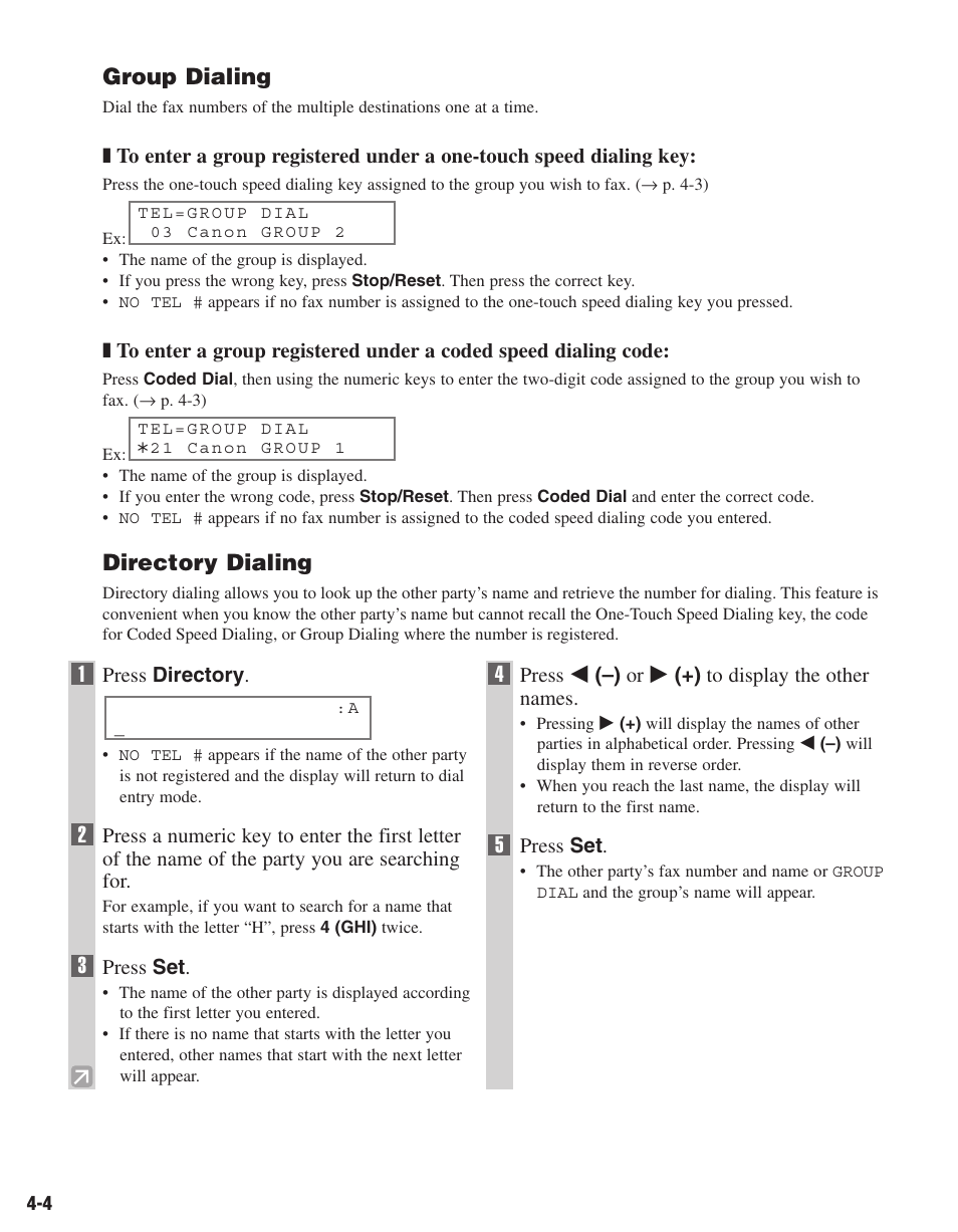 Group dialing, Directory dialing | Canon ImageCLASS D680 User Manual | Page 41 / 94