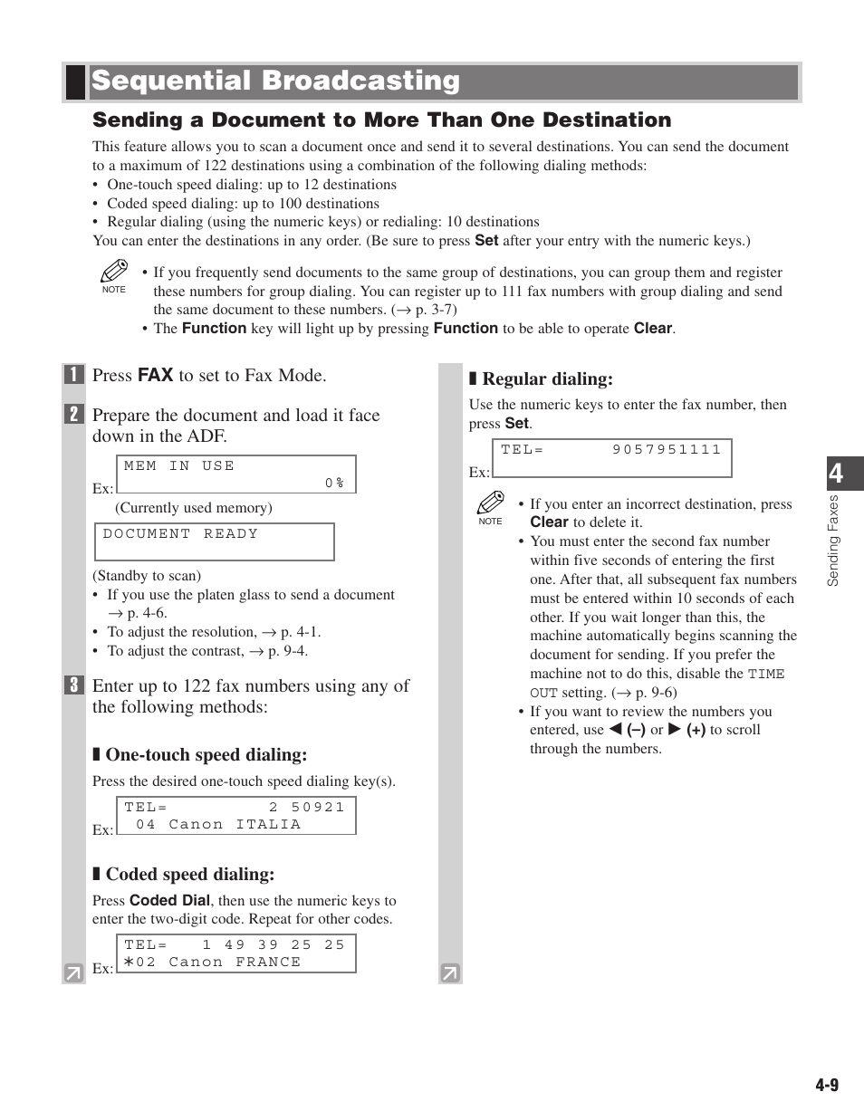 Sequential broadcasting, Sending a document to more than one destination | Canon ImageCLASS D680 User Manual | Page 46 / 94