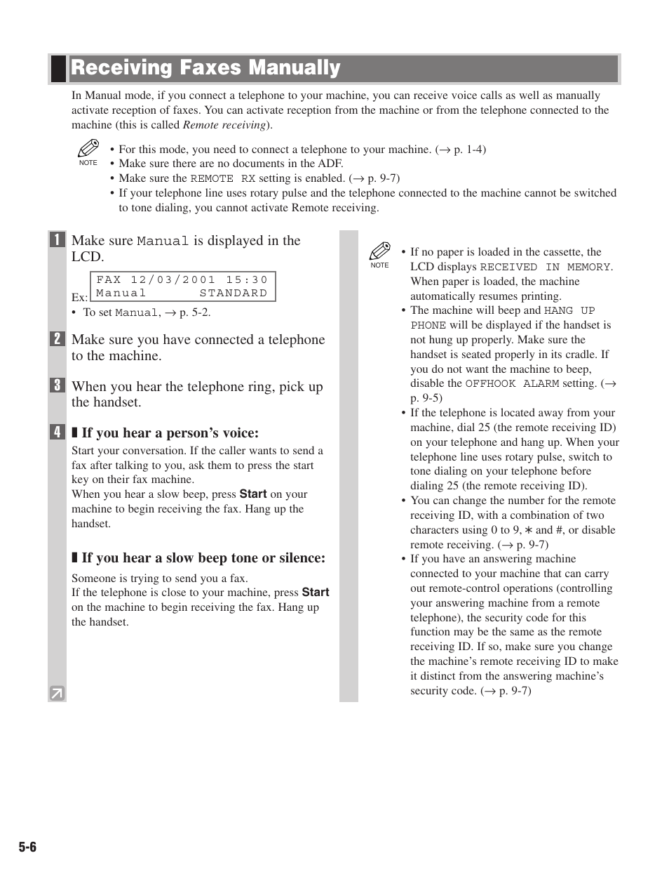 Receiving faxes manually | Canon ImageCLASS D680 User Manual | Page 59 / 94