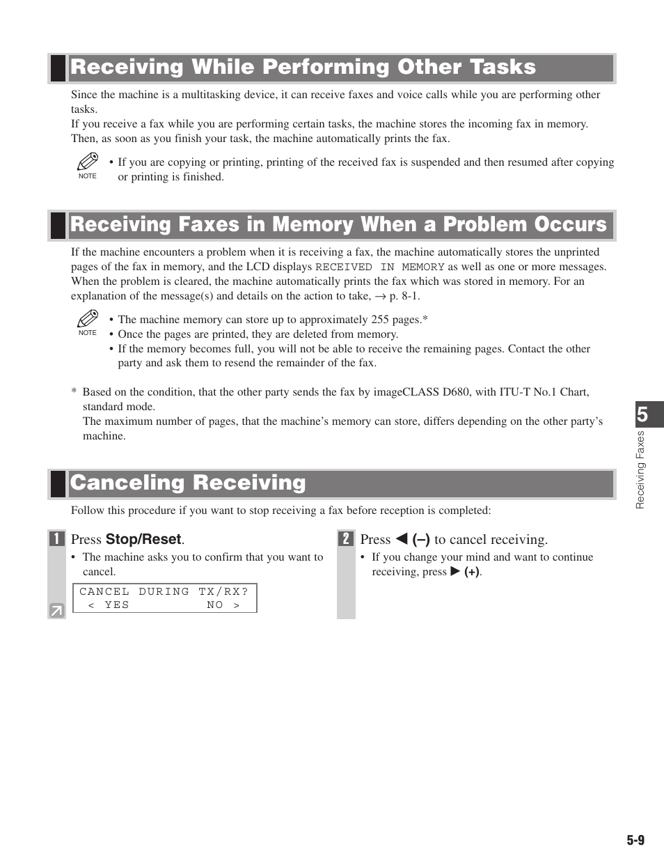 Canceling receiving, Receiving while performing other tasks | Canon ImageCLASS D680 User Manual | Page 62 / 94