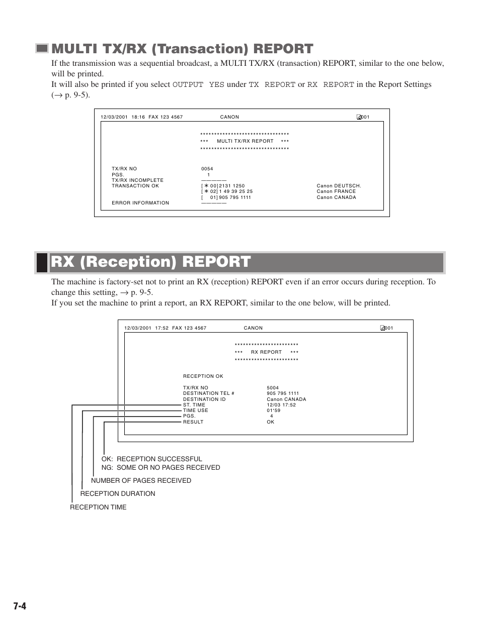 Rx (reception) report, Multi tx/rx (transaction) report | Canon ImageCLASS D680 User Manual | Page 69 / 94