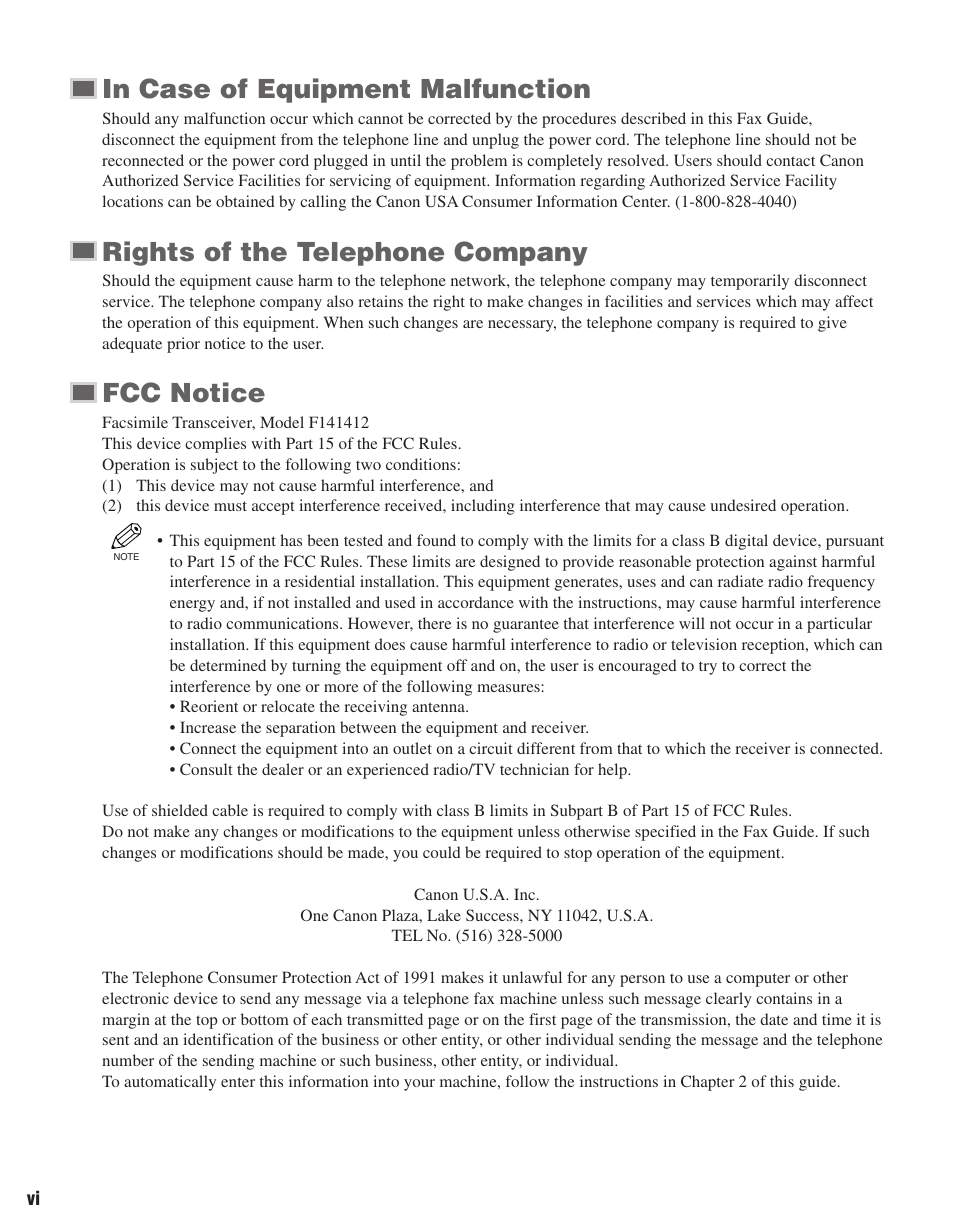 Rights of the telephone company, Fcc notice | Canon ImageCLASS D680 User Manual | Page 7 / 94