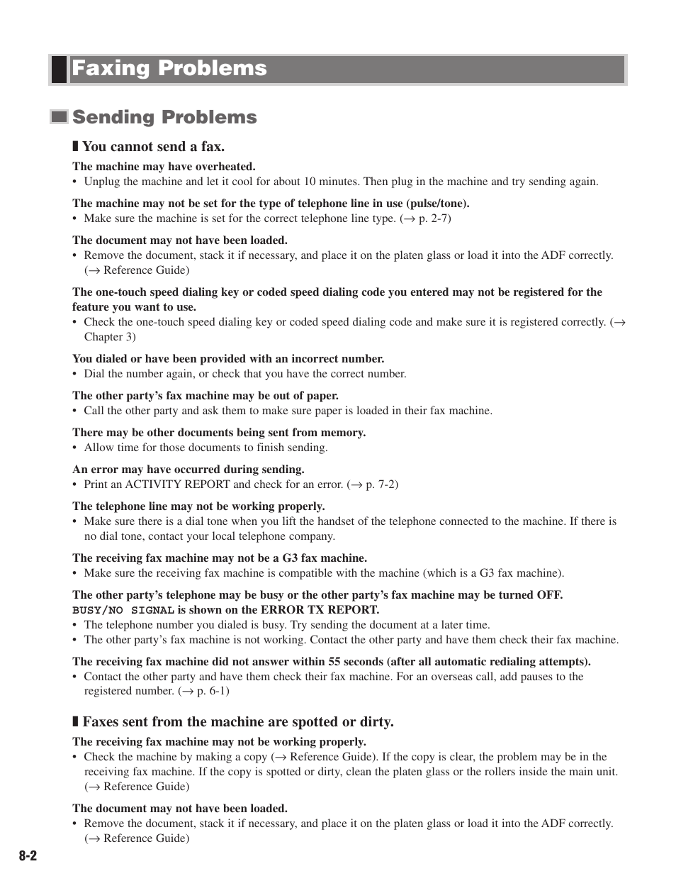 Faxing problems, Sending problems | Canon ImageCLASS D680 User Manual | Page 71 / 94