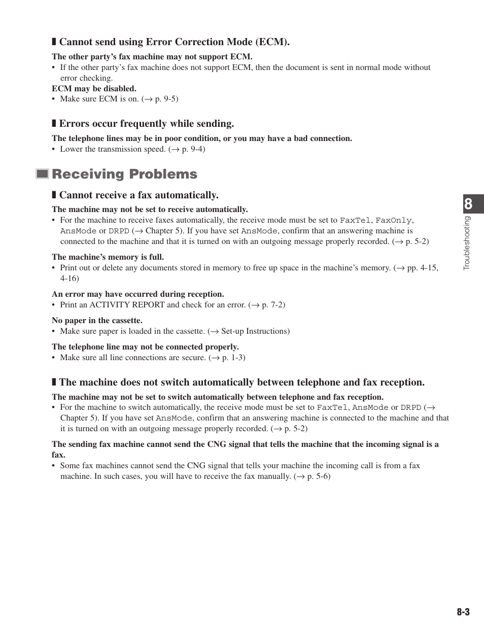 Receiving problems | Canon ImageCLASS D680 User Manual | Page 72 / 94