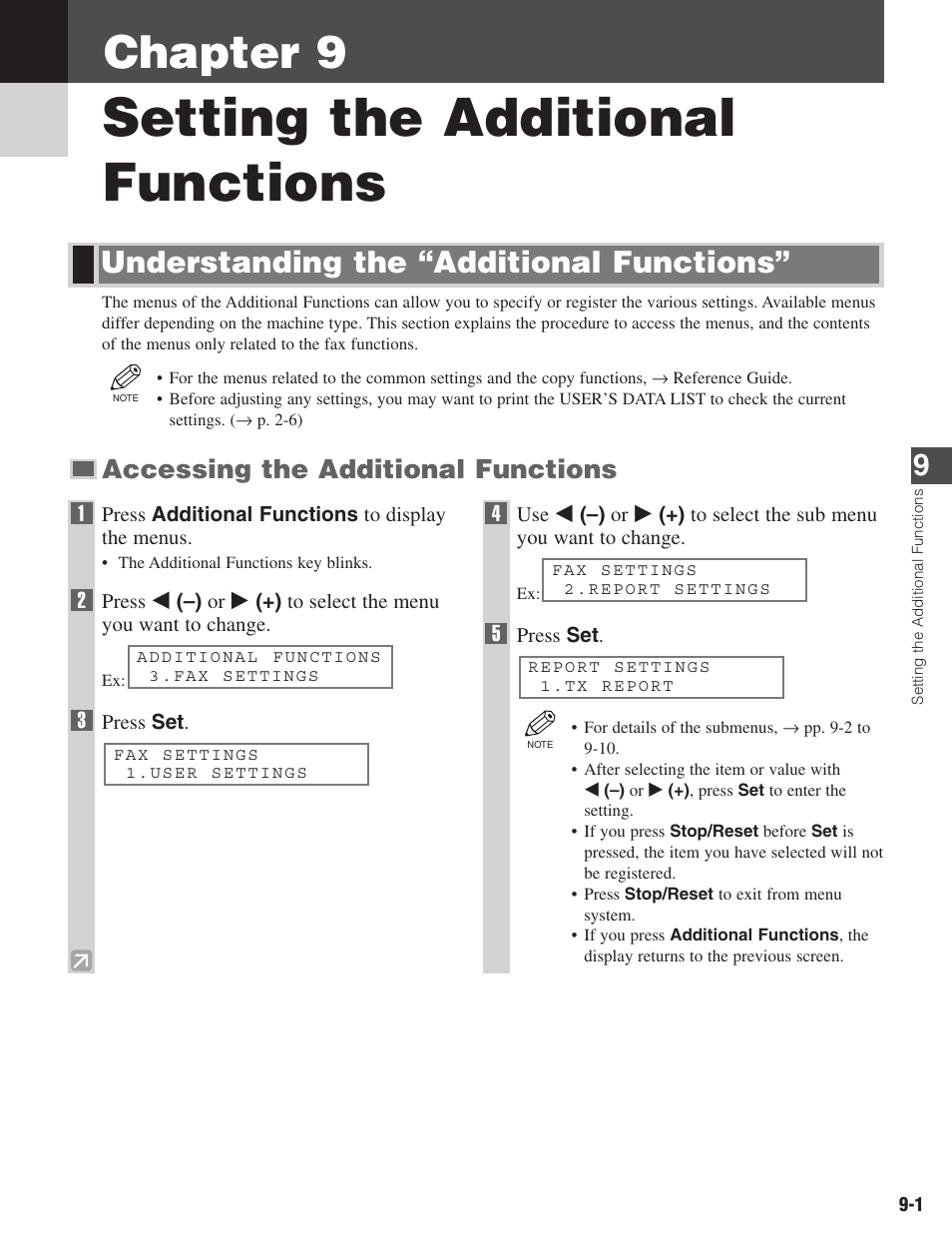 Setting the additional functions, Chapter 9, Understanding the “additional functions | Accessing the additional functions | Canon ImageCLASS D680 User Manual | Page 76 / 94