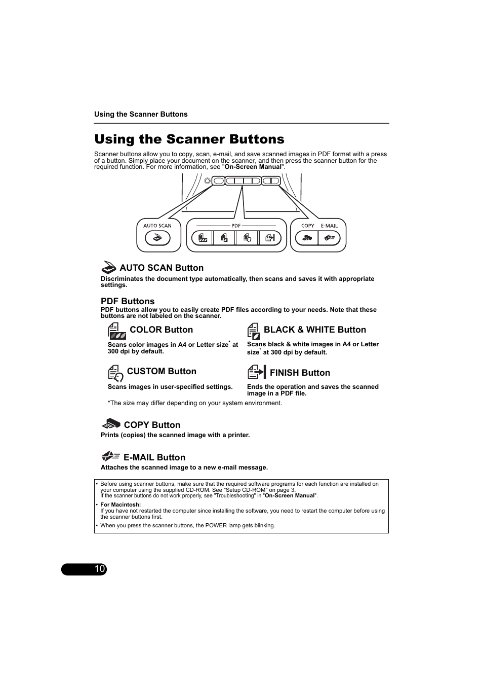 Using the scanner buttons | Canon CANOSCAN 9000F User Manual | Page 12 / 19