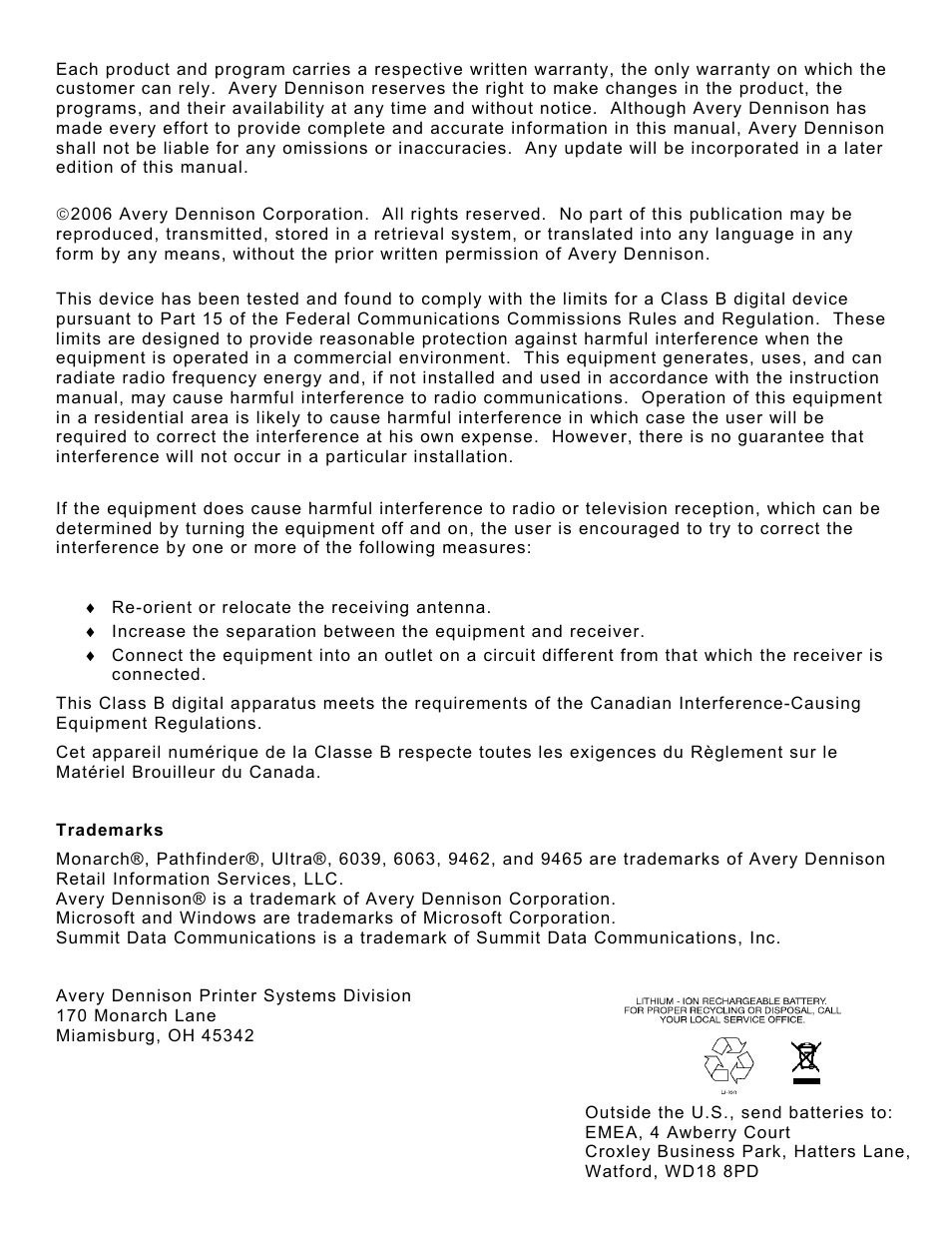 Trademarks | Avery Dennison Platinum 6039 System Administrator Guide User Manual | Page 2 / 48