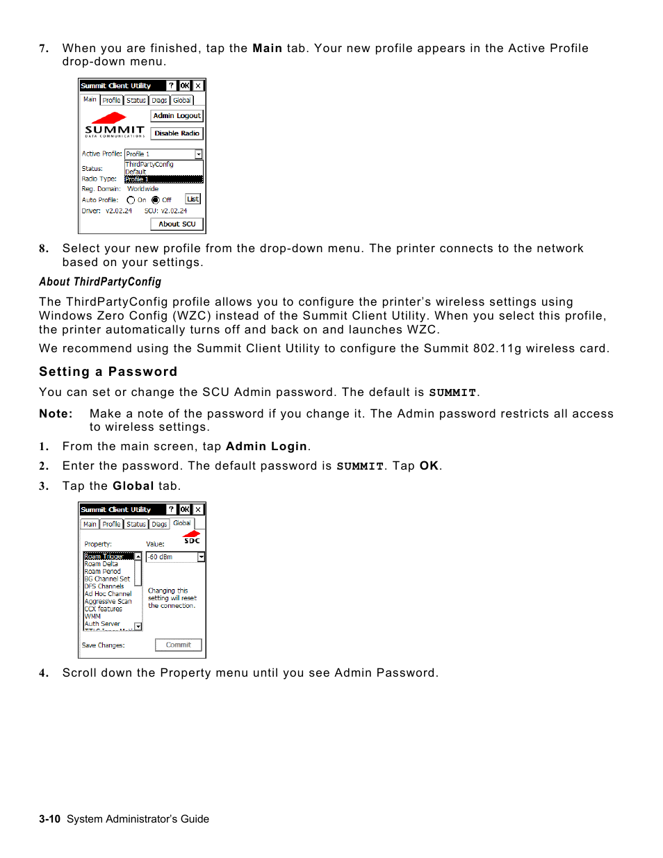About thirdpartyconfig, Setting a password, About thirdpartyconfig -10 | Setting a password -10 | Avery Dennison Platinum 6039 System Administrator Guide User Manual | Page 20 / 48