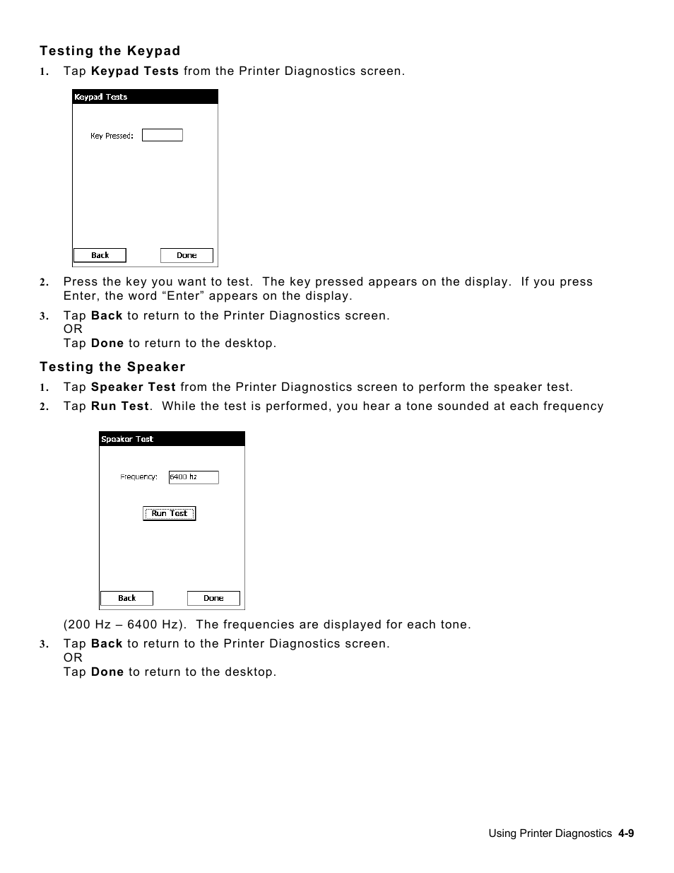 Testing the keypad, Testing the speaker, Testing the keypad -9 | Testing the speaker -9 | Avery Dennison Platinum 6039 System Administrator Guide User Manual | Page 31 / 48