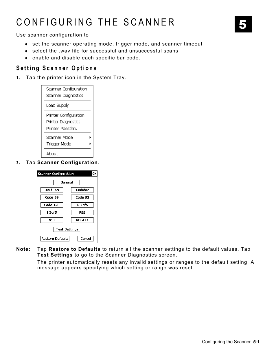 Configuring the scanner, Setting scanner options, Configuring the scanner -1 | Setting scanner options -1 | Avery Dennison Platinum 6039 System Administrator Guide User Manual | Page 33 / 48