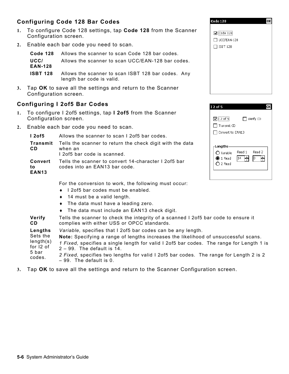 Configuring code 128 bar codes, Configuring i 2of5 bar codes, Configuring msi bar codes | Configuring code 128 bar codes -6, Configuring i 2of5 bar codes -6 | Avery Dennison Platinum 6039 System Administrator Guide User Manual | Page 38 / 48