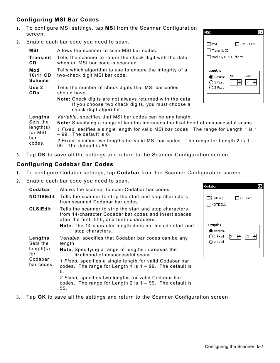 Configuring codabar bar codes, Configuring msi bar codes -7, Configuring codabar bar codes -7 | Avery Dennison Platinum 6039 System Administrator Guide User Manual | Page 39 / 48
