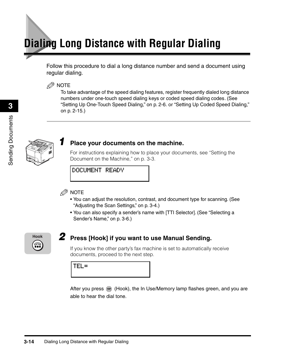 Dialing long distance with regular dialing, Dialing long distance with regular dialing -14 | Canon 700 Series User Manual | Page 111 / 365