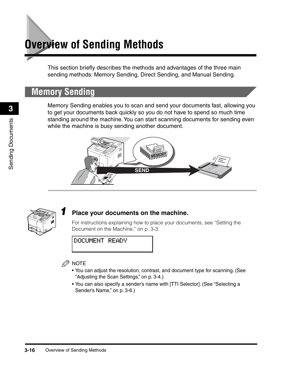 Overview of sending methods, Memory sending, Overview of sending methods -16 | Memory sending -16 | Canon 700 Series User Manual | Page 113 / 365