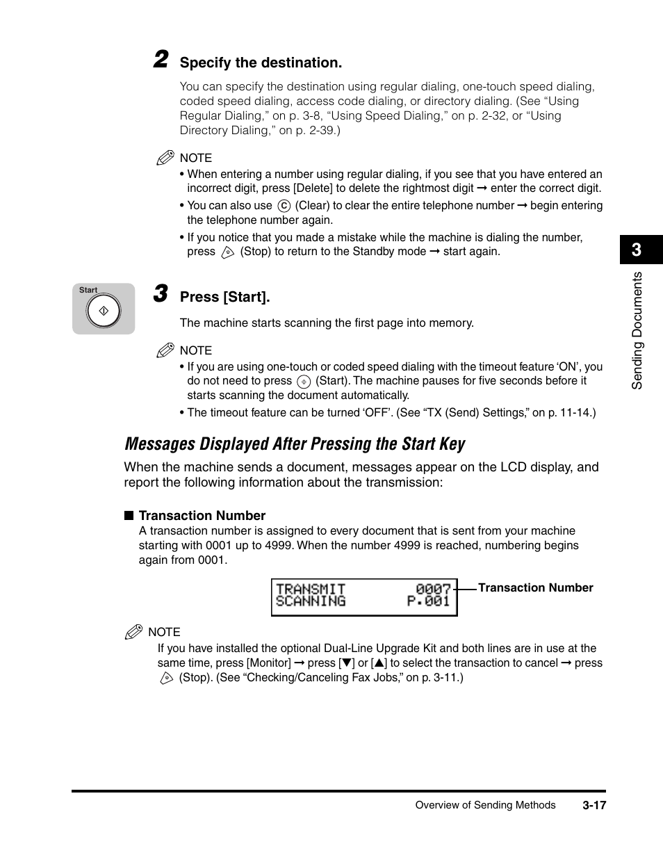 Messages displayed after pressing the start key | Canon 700 Series User Manual | Page 114 / 365